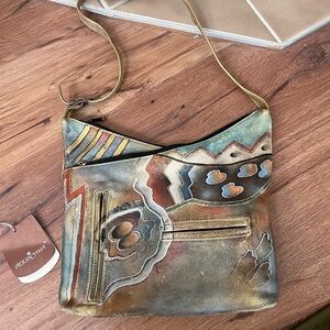 Anuschka Purse Hand Painted Leather Handbag Abstract